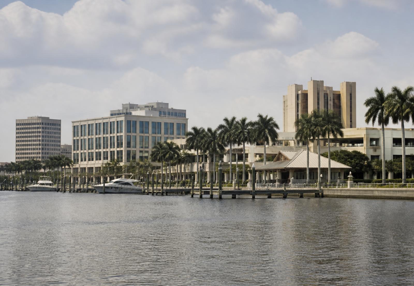 The Caloosahatchee River waterfront and downtown Fort Myers skyline